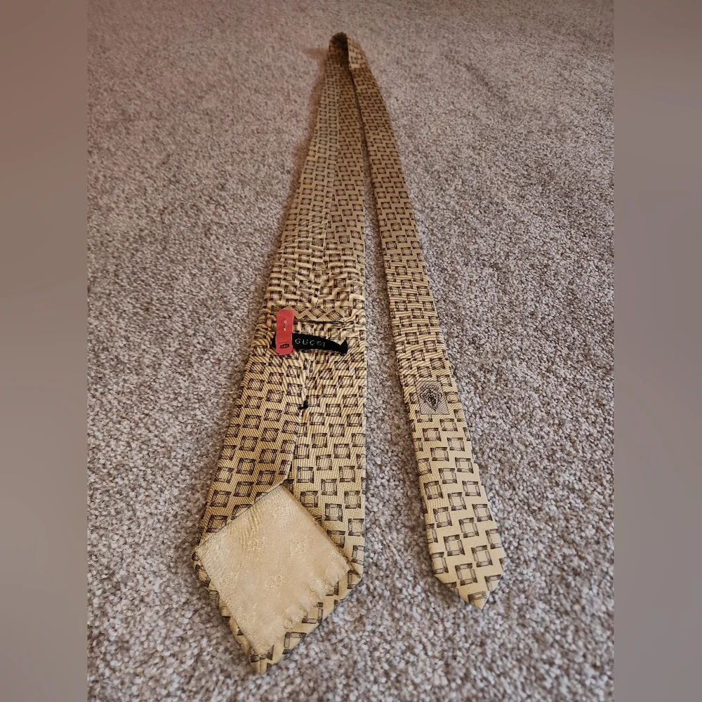 Gucci Tan And Brown Tie‎ With Geometric Pattern